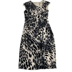 CACHE Women's Dress size 2 Black/White Leopard Print Sleeveless Knee Length,Zipp